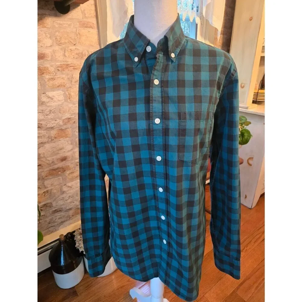 J. Crew Slim Green and Black Buffalo Plaid Shirt